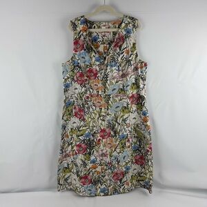 J.Jill Wildflower Garden Mid Length Summer Dress 100% Linen Sleeveless
